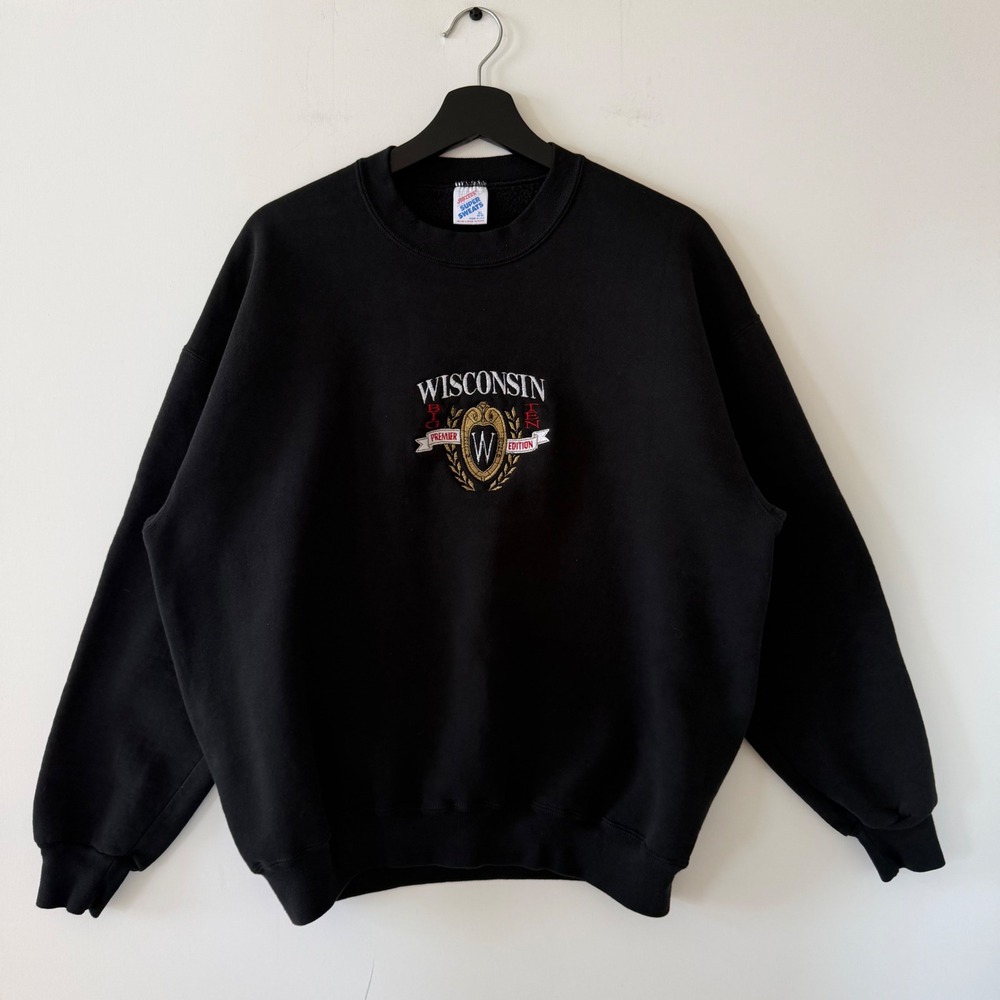Vintage Jerzees Super Sweats Wisconsin Big Ten Sweatshirt Black XL USA Made